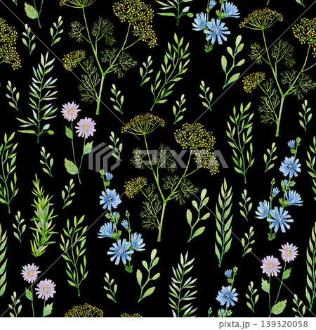 Watercolor Floral and Herbal Pattern 139320058