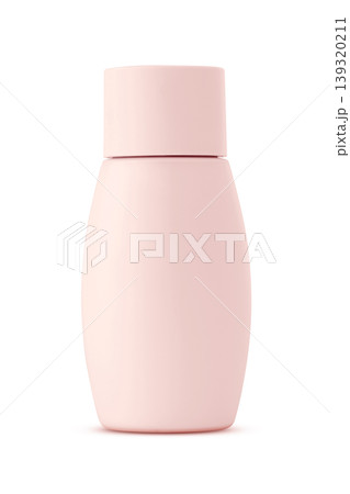 Pink plastic oval bottle with closed cap isolated on white background for cosmetic skincare product packaging mockup design 139320211