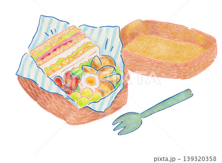 サンドイッチのお弁当のイラスト サンドイッチのお弁当のイラスト 139320358