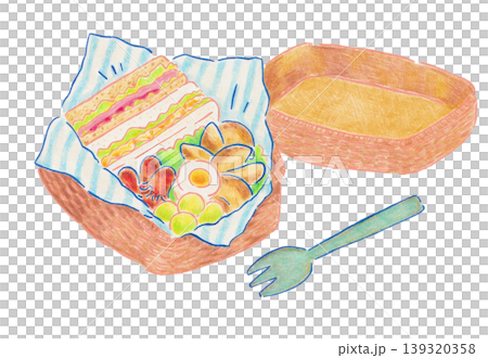 サンドイッチのお弁当のイラスト サンドイッチのお弁当のイラスト 139320358