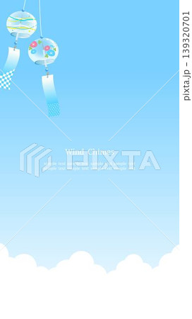 青空に風鈴が揺れる爽やかな夏フレーム 青背景 縦長16:9 青空に風鈴が揺れる爽やかな夏フレーム 青背景 縦長16:9 139320701