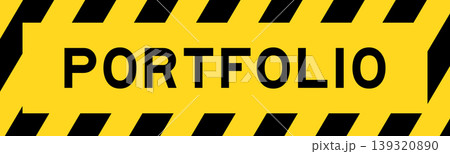Yellow and black color with line striped label banner with word portfolio Yellow and black color with line striped label banner with word portfolio 139320890