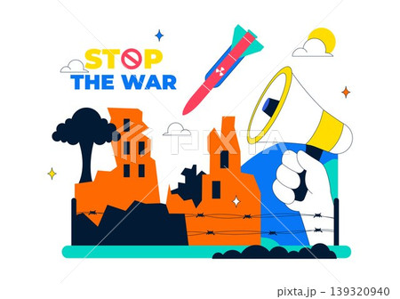 Stop The War Peace Campaign Vector Illustration Featuring Anti Nuclear Symbols and Cityscape Design Stop The War Peace Campaign Vector Illustration Featuring Anti Nuclear Symbols and Cityscape Design 139320940