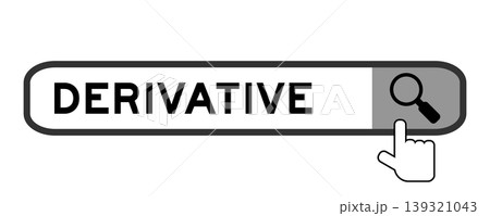 Search banner in word derivative with hand over magnifier icon on white background Search banner in word derivative with hand over magnifier icon on white background 139321043