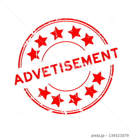 Grunge red advertisement word with star icon round rubber seal stamp on white background Grunge red advertisement word with star icon round rubber seal stamp on white background 139321079