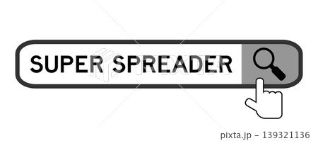 Search banner in word super spreader with hand over magnifier icon on white background Search banner in word super spreader with hand over magnifier icon on white background 139321136
