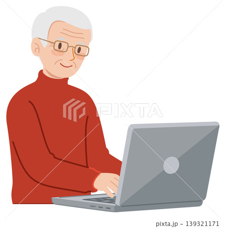 シニアがノートPCを操作・表情フラット シニアがノートPCを操作・表情フラット 139321171