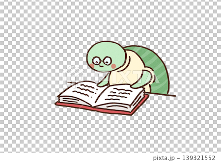 A turtle wearing glasses and reading a thick book. 139321552