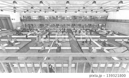 体育館に設置された避難所の様子（多くの人々が滞在）3DCG イラスト 139321800