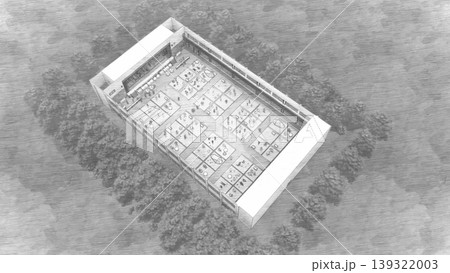 体育館に設置された避難所の様子（多くの人々が滞在）3DCG イラスト 139322003