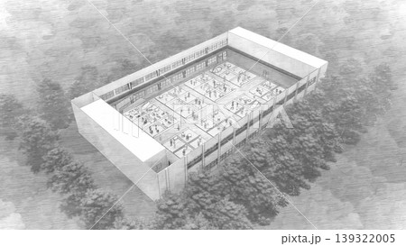 体育館に設置された避難所の様子(多くの人々が滞在)3DCG イラスト 体育館に設置された避難所の様子(多くの人々が滞在)3DCG イラスト 139322005