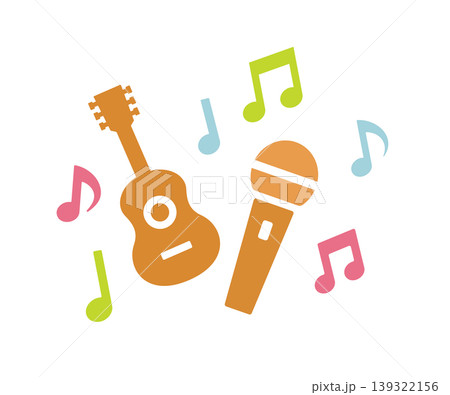 ギターとマイクと音符のカラフルな音楽アイコンイラスト ギターとマイクと音符のカラフルな音楽アイコンイラスト 139322156