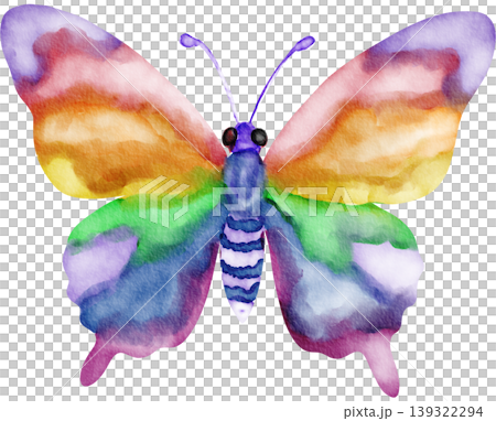 Watercolor rainbow butterfly illustration celebrating Pride Month with vibrant LGBTQ+ inspired colors. Watercolor rainbow butterfly illustration celebrating Pride Month with vibrant LGBTQ+ inspired colors. 139322294