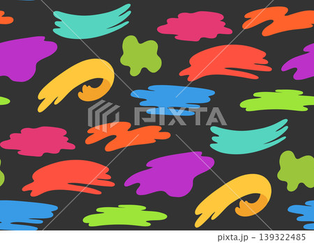 Vector seamless pattern with colorful cartoon marker strokes on dark background. Childish bright texture with colorful brush stains 139322485