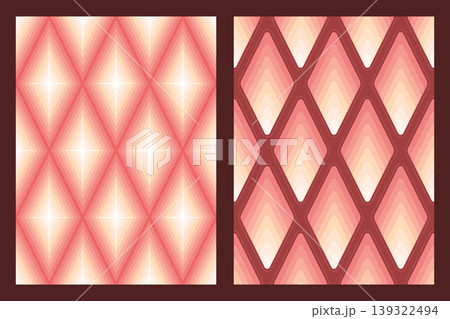 Geometric seamless pattern with pink and orange rhombus shapes, flat vector illustration of abstract diamond gradient ornament for textile design and modern branding Geometric seamless pattern with pink and orange rhombus shapes, flat vector illustration of abstract diamond gradient ornament for textile design and modern branding 139322494