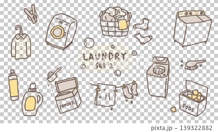 A set of simple, hand-drawn illustrations of laundry-related items (1) 139322882