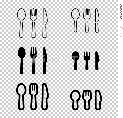 A set of simple, minimalist icons for spoons, forks, and knives. A set of simple, minimalist icons for spoons, forks, and knives. 139322892