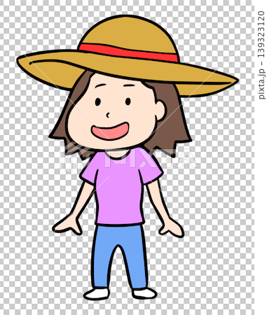 一幅插圖，描繪了一位年輕女子戴著草帽，以保護自己免受強烈的陽光照射，防止中暑。 139323120