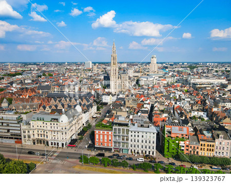 The panoramic aerial view of Antwerp Cathedral, Belgium 139323767