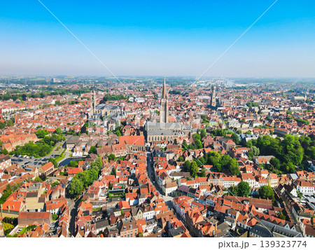 Aerial view of historic skyline in Bruges, Belgium Aerial view of historic skyline in Bruges, Belgium 139323774