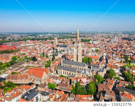 Aerial view of historic skyline in Bruges, Belgium Aerial view of historic skyline in Bruges, Belgium 139323776