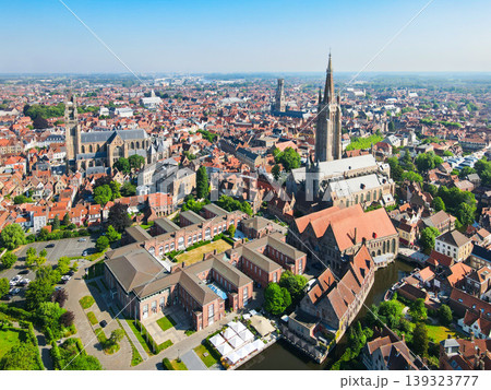 Aerial view of historic skyline in Bruges, Belgium 139323777