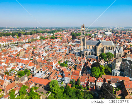 Aerial view of historic skyline in Bruges, Belgium 139323778
