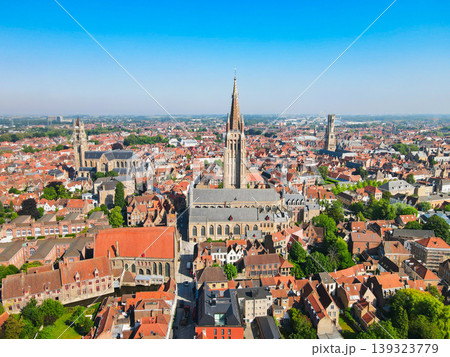 Aerial view of historic skyline in Bruges, Belgium Aerial view of historic skyline in Bruges, Belgium 139323779