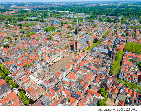 Panoramic aerial view from above Markt square in Delft, Netherlands Panoramic aerial view from above Markt square in Delft, Netherlands 139323843