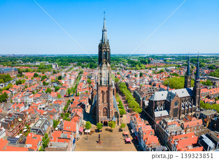 Panoramic aerial view from above Markt square in Delft, Netherlands Panoramic aerial view from above Markt square in Delft, Netherlands 139323851