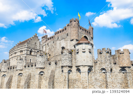 Gravensteen castle with medieval fortifications in Ghent, Belgium Gravensteen castle with medieval fortifications in Ghent, Belgium 139324094
