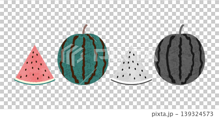スイカのイラストセット(カラーと白黒) スイカのイラストセット(カラーと白黒) 139324573