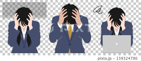 仕事で頭を抱えるビジネスパーソンのイラスト素材 ベクター 男性 女性 パソコン 139324780