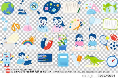 適用於小學生暑期計畫和學習、兒童教育和課外活動、STEAM 教育以及與學習相關的教育材料的圖標插圖。 適用於小學生暑期計畫和學習、兒童教育和課外活動、STEAM 教育以及與學習相關的教育材料的圖標插圖。 139325034