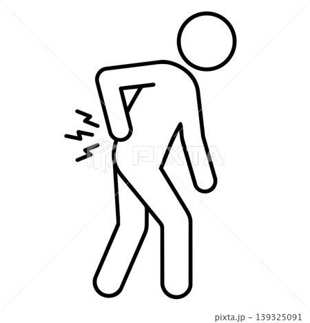 Minimalist line art stick figure icon suffering from lower back pain or backache. Vector illustration. Minimalist line art stick figure icon suffering from lower back pain or backache. Vector illustration. 139325091