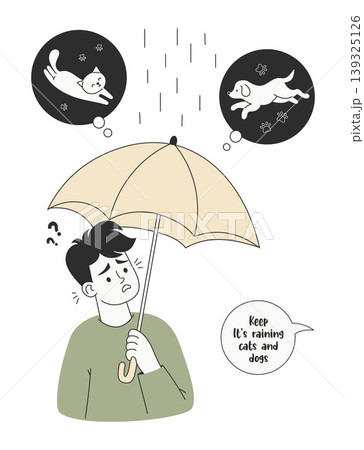 Neurodiversity Life and Autism Awareness. Autistic Man Person Interpreting Idiom It Is Raining Cats and Dogs Literally. Language Processing and Literal Thinking Concept. Minimalist Vector Illustration Neurodiversity Life and Autism Awareness. Autistic Man Person Interpreting Idiom It Is Raining Cats and Dogs Literally. Language Processing and Literal Thinking Concept. Minimalist Vector Illustration 139325126