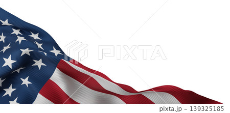 American flag banner design isolated on white background  with copy space for 4th of july Happy Independence day 3D render 139325185