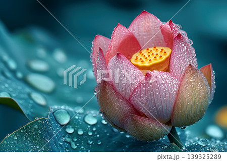 Pink Lotus Blossoms on Water that lotus leaves with water droplets. Pink Lotus Blossoms on Water that lotus leaves with water droplets. 139325289