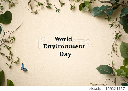world environment day green branch and leaves copy space background. 139325337