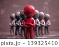 A red man stands out in a grey crowd . 139325410