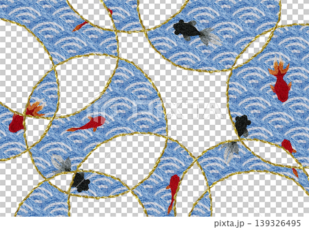 【和風の青海波と金魚の背景装飾横】手刺繍イラスト素材 139326495