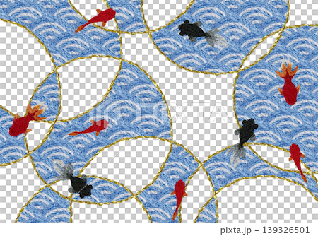 【日式背景裝飾,波浪圖案和金魚】手工刺繡插畫材料 【日式背景裝飾,波浪圖案和金魚】手工刺繡插畫材料 139326501