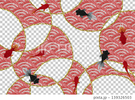 【日式背景裝飾，波浪圖案和金魚】手工刺繡插畫材料 139326503