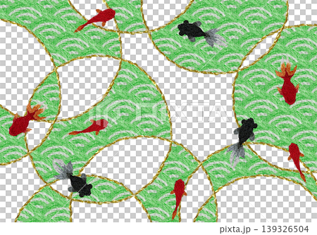 【和風の青海波と金魚の背景装飾横】手刺繍イラスト素材 【和風の青海波と金魚の背景装飾横】手刺繍イラスト素材 139326504
