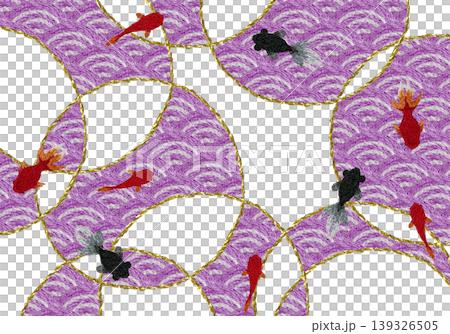 【和風の青海波と金魚の背景装飾横】手刺繍イラスト素材 139326505