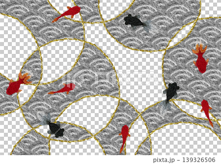 【日式背景裝飾,波浪圖案和金魚】手工刺繡插畫材料 【日式背景裝飾,波浪圖案和金魚】手工刺繡插畫材料 139326506
