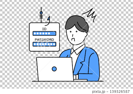 パソコン上でIDとパスワードが盗まれるフィッシング被害に遭った男性 パソコン上でIDとパスワードが盗まれるフィッシング被害に遭った男性 139326587
