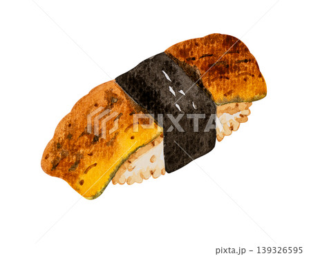 Unagi eel nigiri sushi. Japanese food Hand drawn watercolor Unagi eel nigiri sushi. Japanese food Hand drawn watercolor 139326595