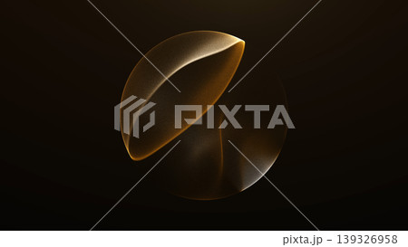 Golden split glass sphere on black background, abstract floating curved form with soft luminous grain, elegant luxury illustration. Golden split glass sphere on black background, abstract floating curved form with soft luminous grain, elegant luxury illustration. 139326958