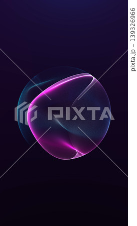 Vertical purple glowing orb on dark background, abstract transparent sphere with cyan light accents, futuristic digital illustration. 139326966